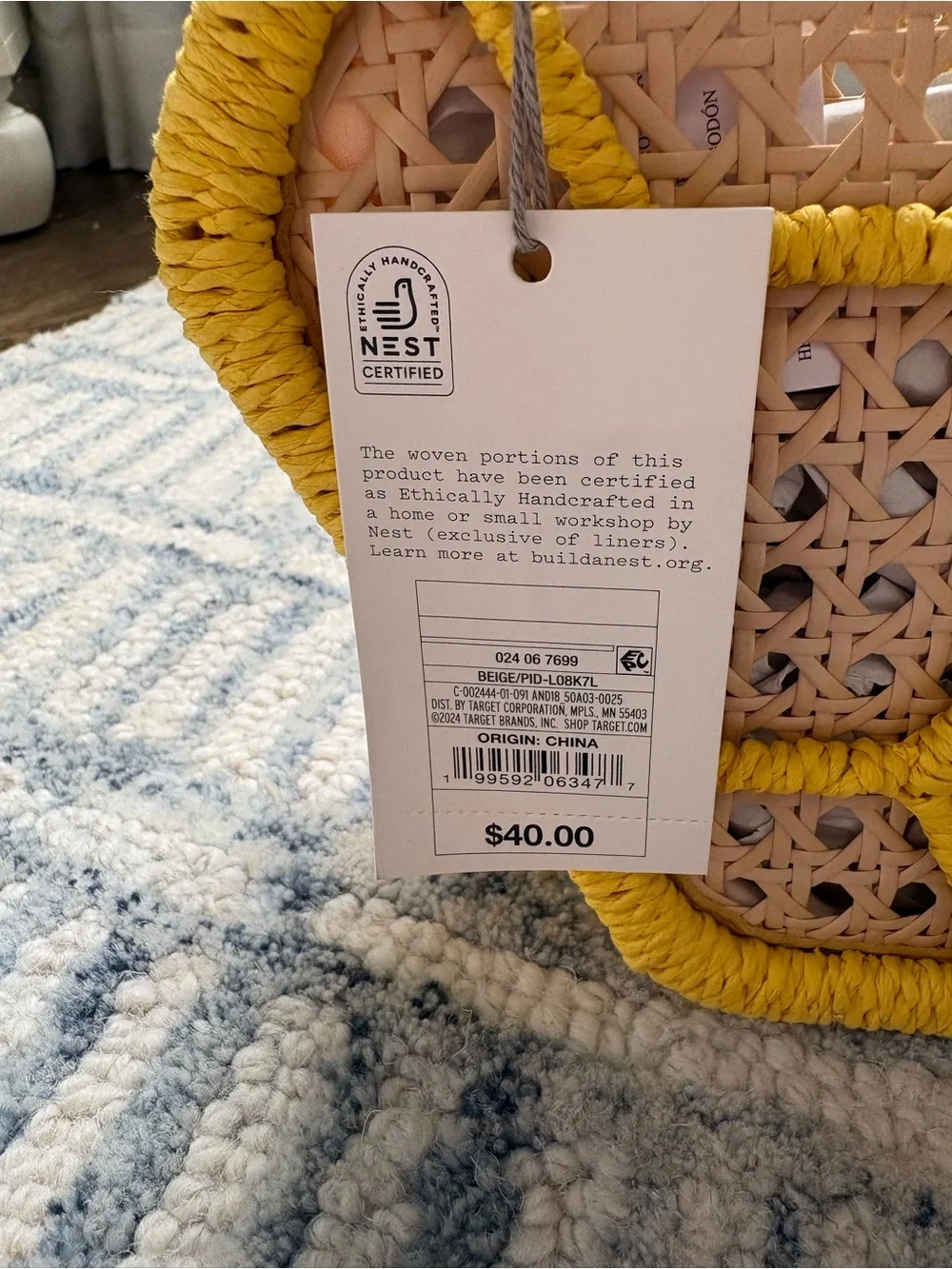 A New Day by Target Yellow Mini Caning Tote with Bee Charm NWT - Picture 4 of 10